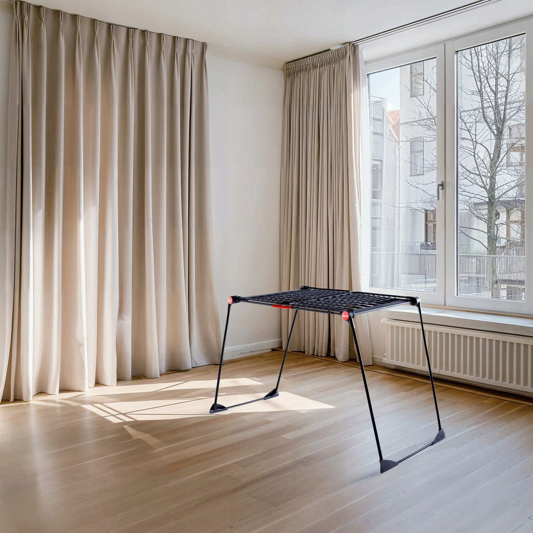 Tendedero Vileda Infinity Flex Ultimate, color negro, hasta 30 m de superficie de secado, extensible, estructura elevada, ganchos para la ropa, ruedas integradas, 179620