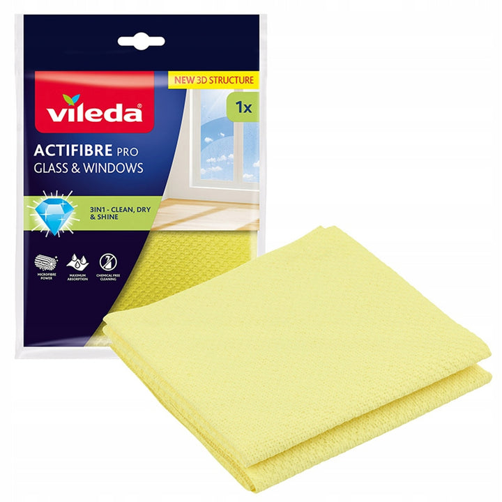 Paño Vileda Actifibre Pro para cristales y ventanas, apto para lavadora, revestimiento de PVA, sin marcas ni manchas, limpia solo con agua, 183298