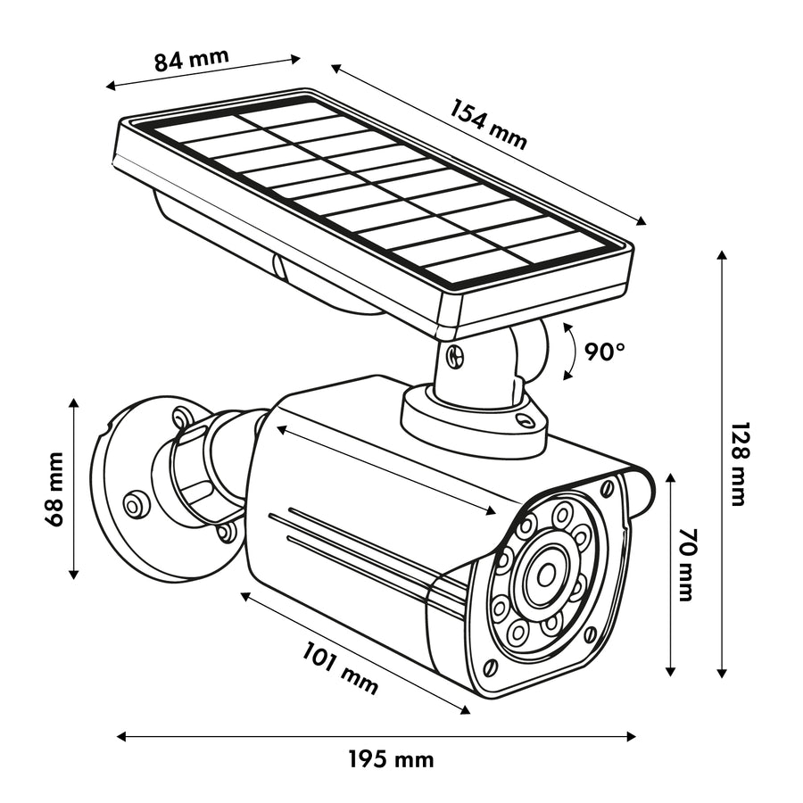 Cámara solar de imitación, LED parpadeante, sensor de movimiento, iluminación LED, pegatinas incluidas, SOL1800S/B, 4 unidades