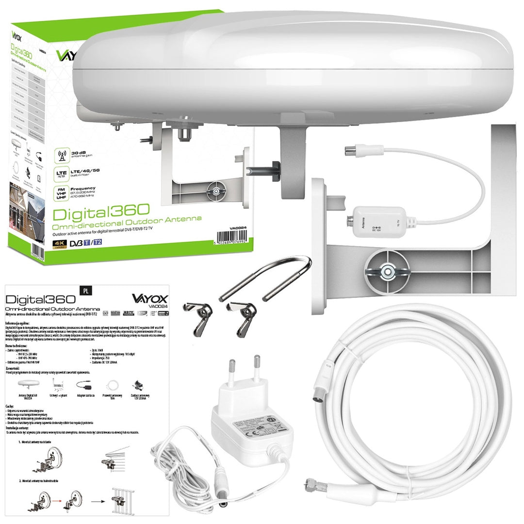Antena exterior Digital360 4G LTE FM VHF UHF VA0024 Vayox