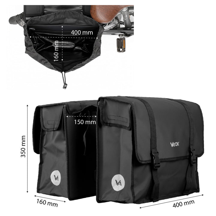 Bolsa doble de PVC para portaequipajes de bicicleta, con asa, negra, 40 l, VA0446, Vayox
