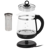 Hervidor de cristal de 1,5 l con infusor y control de temperatura de 2200 W, LED, 60-100 °C, Adler AD 1299, negro