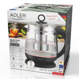 Hervidor de cristal de 1,5 l con infusor y control de temperatura de 2200 W, LED, 60-100 °C, Adler AD 1299, negro