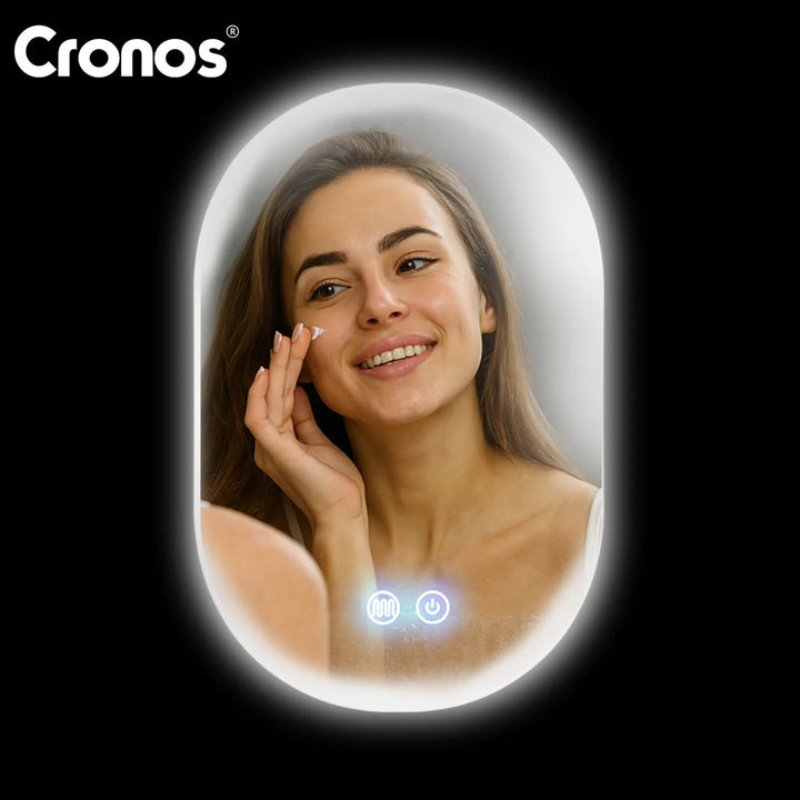 Espejo calefactado Cronos, ovalado, 50 x 80 cm, LED en tres colores, protección IP44, sistema antivaho