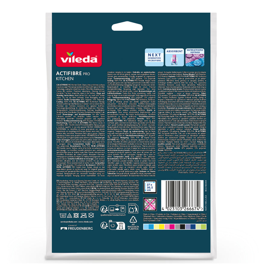 Paño de cocina Vileda Actifibre Pro, 1 unidad, de microfibra, revestimiento de PVA, lavable hasta 60 °C, 183303