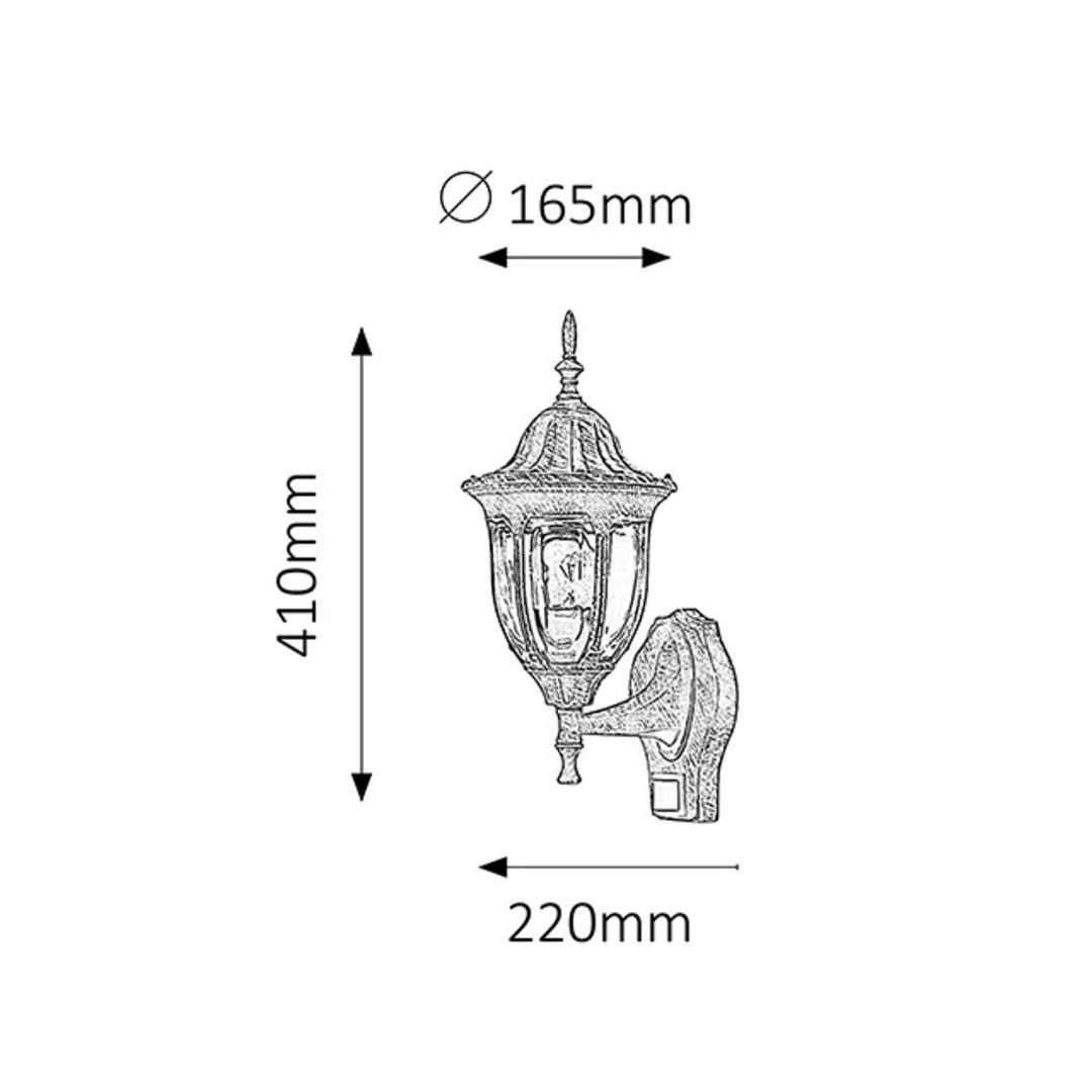 Aplique Rabalux, para exterior, con sensor de movimiento, IP43, casquillo E27, máx. 60 W, dorado antiguo, Milano, 2 unidades