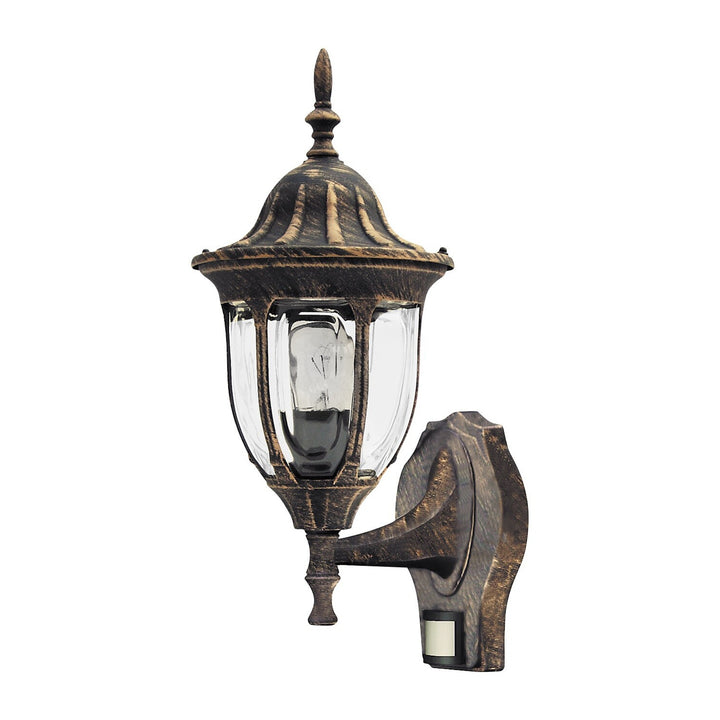 Aplique Rabalux, para exterior, con sensor de movimiento, IP43, casquillo E27, máx. 60 W, dorado antiguo, modelo Milano, 4 unidades