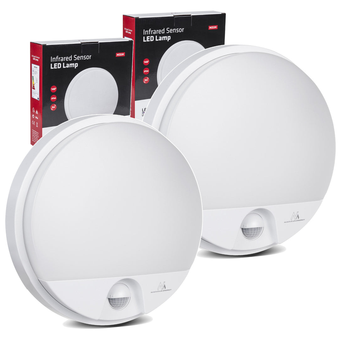 Lámpara LED con sensor de movimiento Maclean, sensor PIR, color blanco, 15 W, IP54, 1100 lm, luz neutra, MCE291 W, 2 unidades