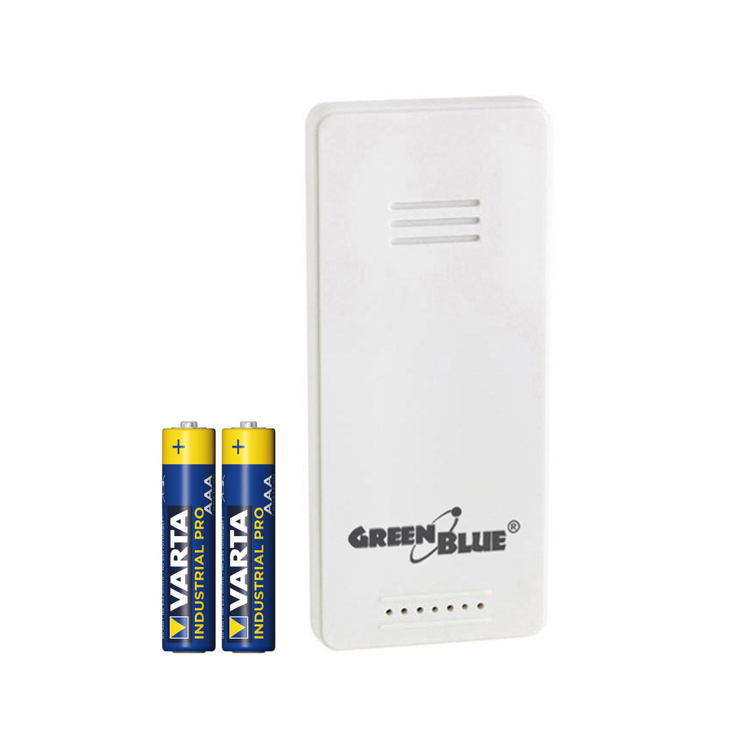 Sensor externo para la estación meteorológica GreenBlue, compatible con los modelos GB521, GB542 y GB218; modelo GB692 + 2 pilas alcalinas AAA Varta Industrial