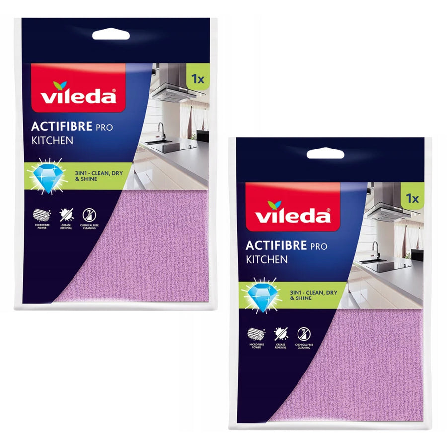 Paño de cocina Vileda Actifibre Pro, de microfibra, con recubrimiento de PVA, lavable hasta 60 °C, 183303, 2 unidades