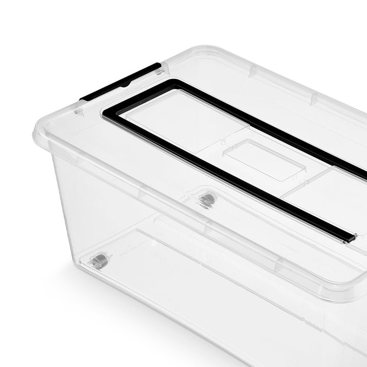 Contenedor Moxom SimpleStore, capacidad de 60 l, transparente, tapa con cierres a presión, con ruedas, sin BPA, 04-0081, 3 unidades