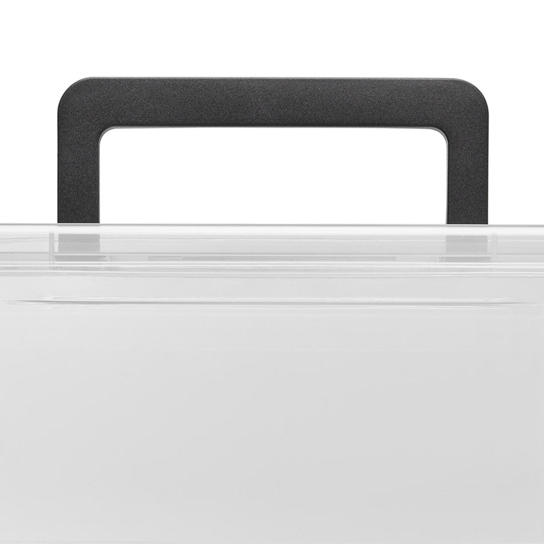 Contenedor Moxom SimpleStore, capacidad de 60 l, transparente, tapa con cierres a presión, con ruedas, sin BPA, 04-0081, 4 unidades