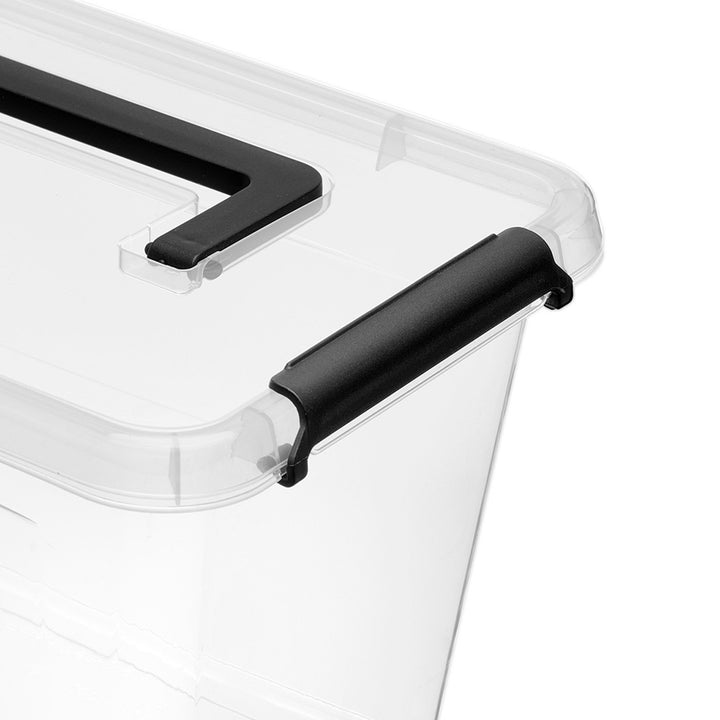 Contenedor Moxom SimpleStore, capacidad de 40 l, transparente, tapa con cierres a presión, con ruedas, sin BPA, 04-0076, 4 unidades