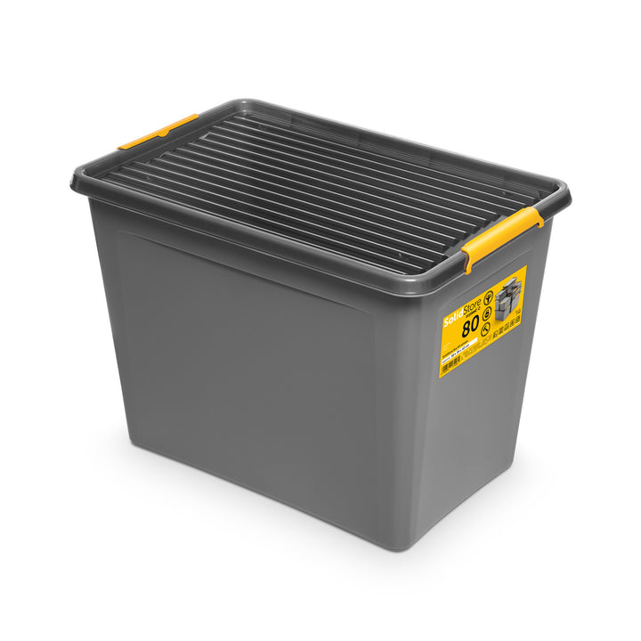 Contenedor Moxom SolidStore, capacidad de 80 l, gris, tapa con cierres a presión, con ruedas, sin BPA, 04-0217, 3 unidades