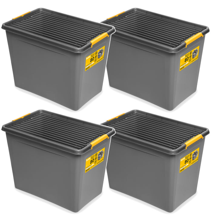 Contenedor Moxom SolidStore, capacidad de 80 l, color gris, tapa con cierres a presión, con ruedas, sin BPA, 04-0217, 4 unidades