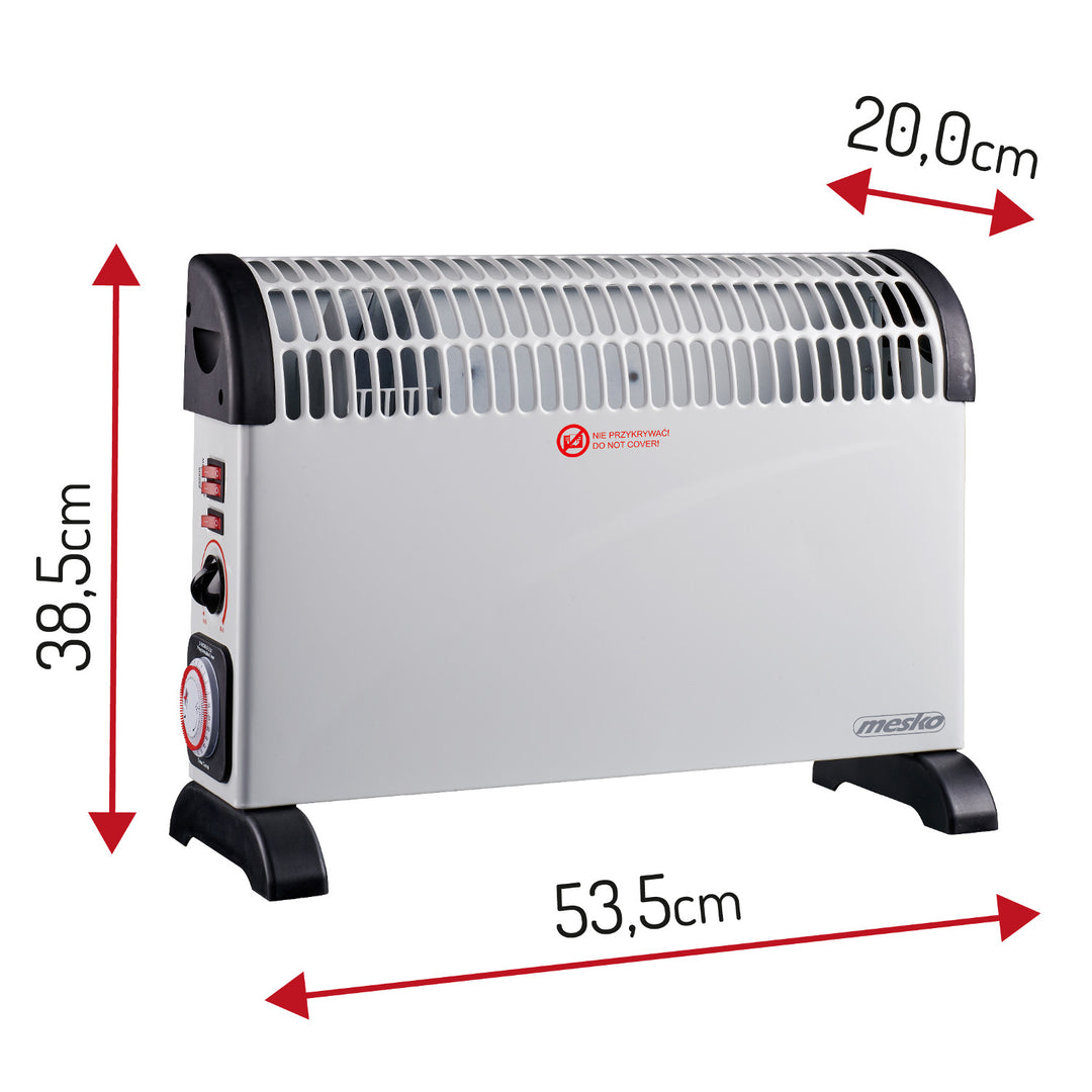 Convector eléctrico, termostato, 2000 W, temporizador de 24 horas, blanco, cable de 150 cm, Mesko, MS 7741W