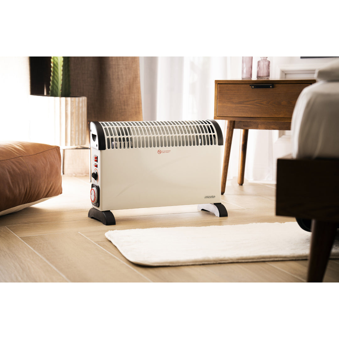 Convector eléctrico, termostato, 2000 W, temporizador de 24 horas, blanco, cable de 150 cm, Mesko, MS 7741W