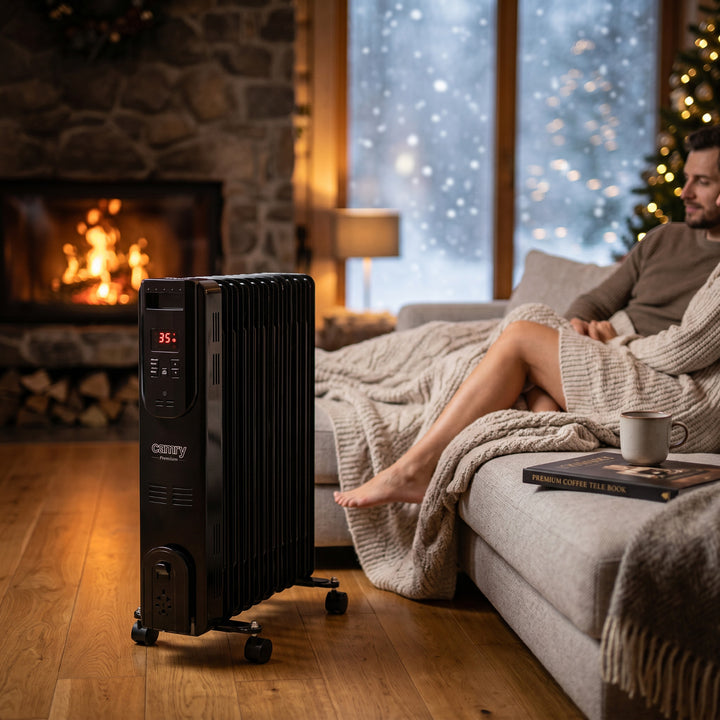 Radiador de aceite, 11 aletas, 2500 W, mando a distancia, pantalla LED, termostato, Camry CR 7813