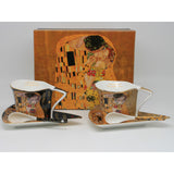 Tazas de porcelana «El beso» de Klimt, 2 x 180 ml, con cucharillas, Queen Isabell