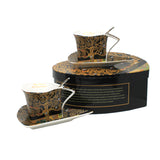 Tazas de porcelana Klimt «El árbol de la vida», 2 x 180 ml, con cucharillas, Queen Isabell