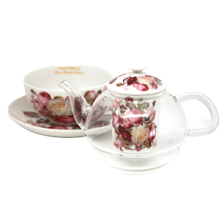 Juego de té «Rosas», taza y tetera (tea for one) Queen Isabell