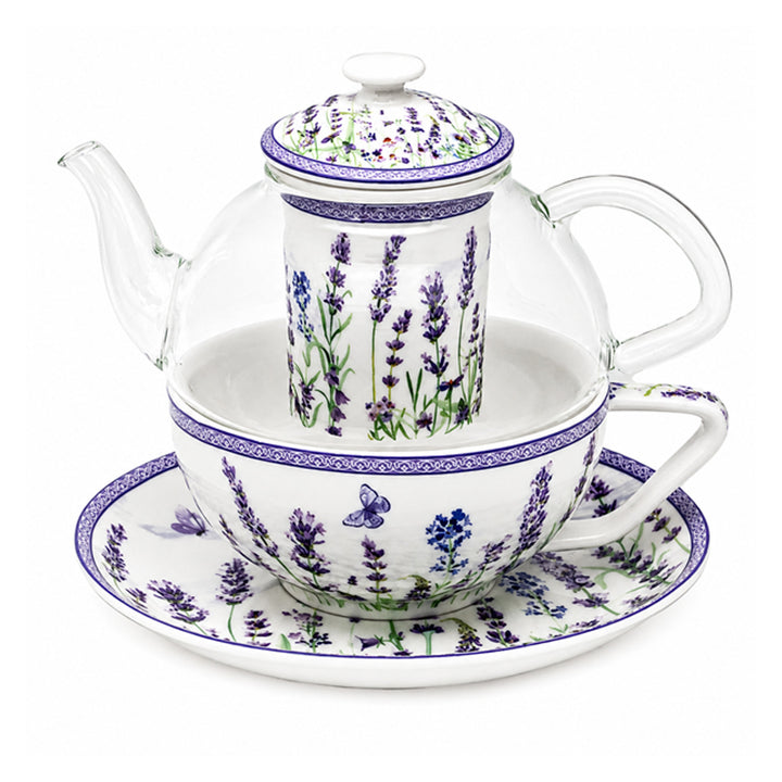 Juego de té «Lavanda», taza y tetera (tea for one) Queen Isabell