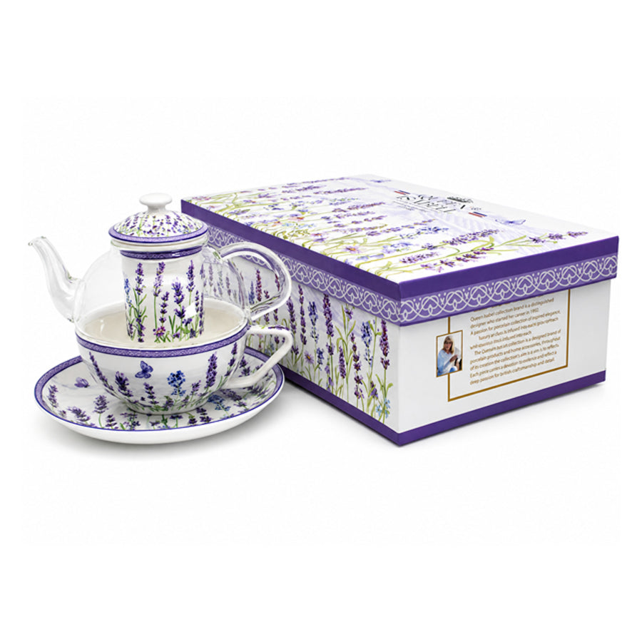 Juego de té «Lavanda», taza y tetera (tea for one) Queen Isabell