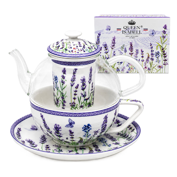 Juego de té «Lavanda», taza y tetera (tea for one) Queen Isabell