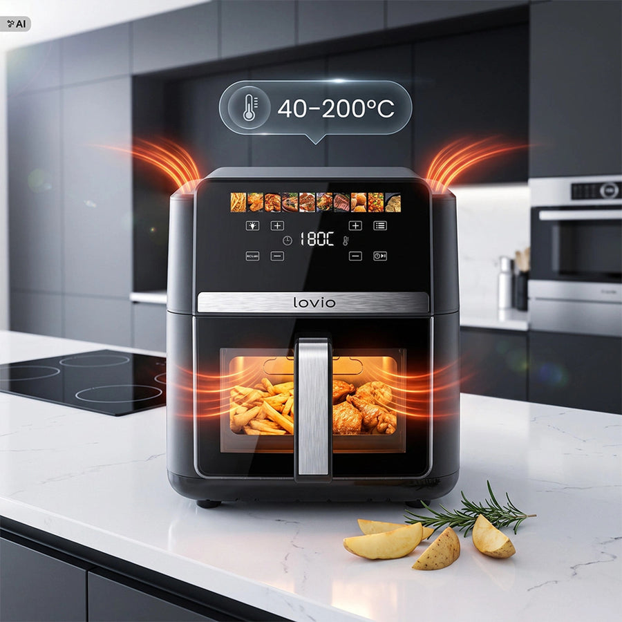 Freidora sin aceite LOVIO DualHeat XXL Ceramic LVAF004BK, 9 l, 2000 W, color negro