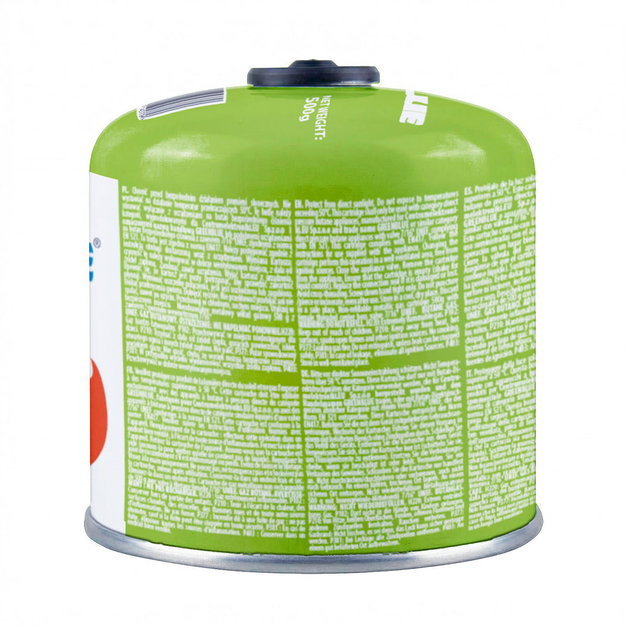 Cartucho de gas GreenBlue de 500 g. Certificado: Pi 0437, conforme a la norma EN 417, butano-propano, rango de temperatura de -10 °C a +40 °C, válvula de 7/16", GB499, 48 unidades