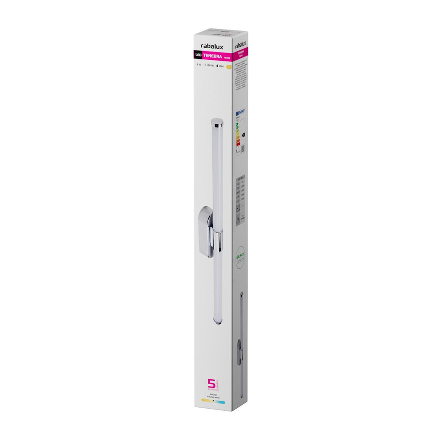 Aplique de interior Tenebra, LED 8 W, 1000 lm, 4000 K, L 60 cm, IP44, cromado, 75095