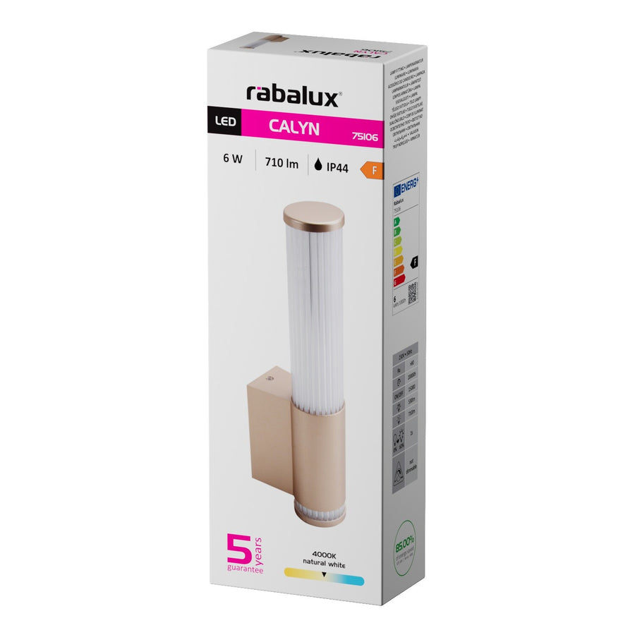Aplique de baño, Calyn, LED 6 W, 4000 K, 530 lm, 29 cm de altura, dorado, IP44, 75106