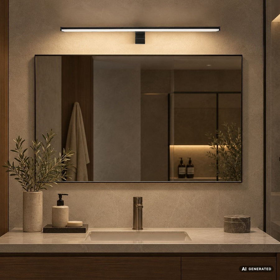Aplique de baño, Seyra, LED 12 W, 4000 K, 910 lm, L 60 cm, negro, IP44, 75113