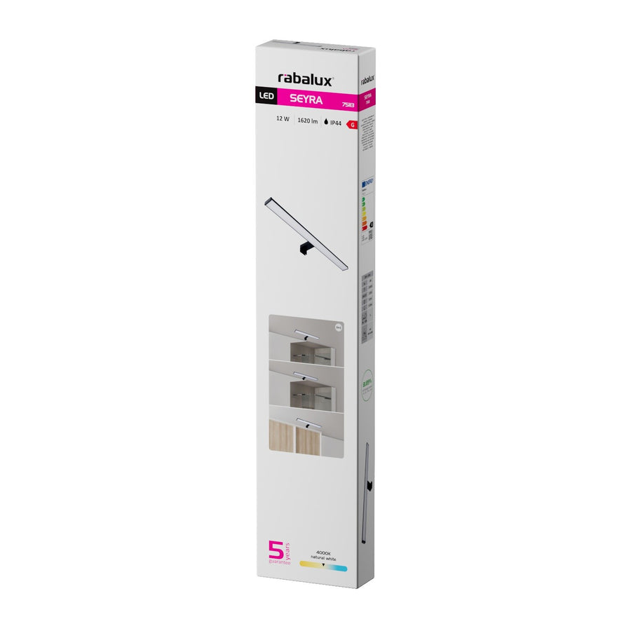 Aplique de baño, Seyra, LED 12 W, 4000 K, 910 lm, L 60 cm, negro, IP44, 75113