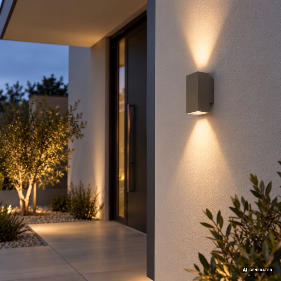 Aplique de exterior, Urfa, LED 18 W, 1800 lm, temperatura de color 2700, 4000, 6500 K, altura 16 cm, IP65, gris-beige, 77215