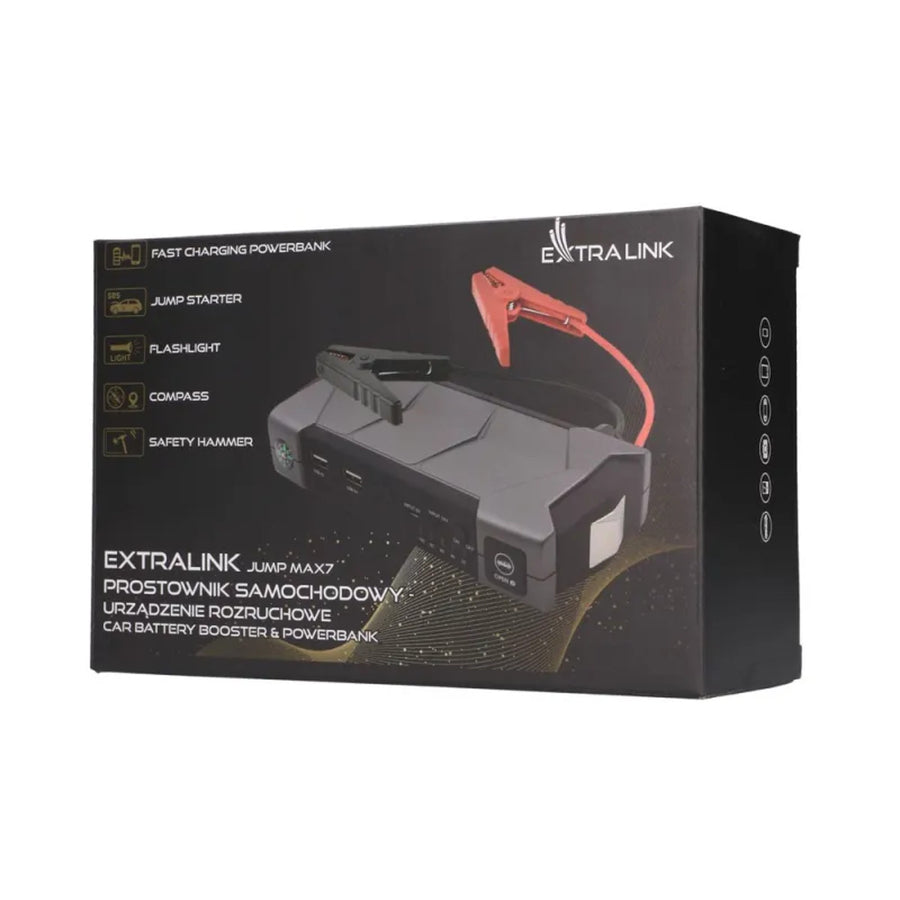 Cargador de emergencia Extralink Jump Max7, capacidad de 10 000 mAh, 3 LED, linterna, brújula, martillo, corriente de arranque de 400 A, corriente máxima de 1 000 A