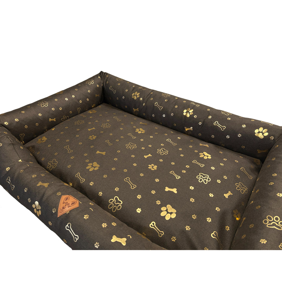 Cama para perro, 100 x 75, impermeable, con huesos dorados, desmontable, Dogs4life
