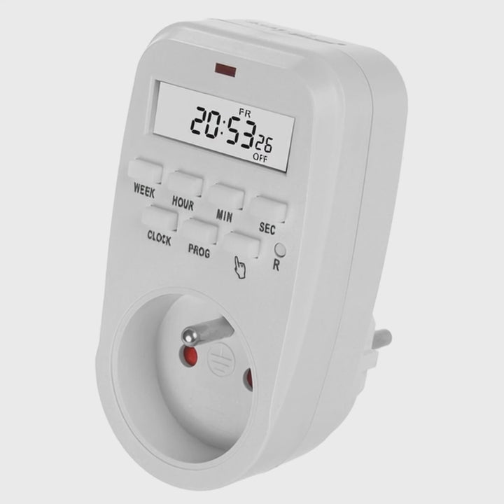 Interruptor de Temporizador Digital GreenBlue GB362 E, 2 Modos de Funcionamento, 8 Programas e 16 Combinações, Carga Máxima 16 A, 3680 W, IP20