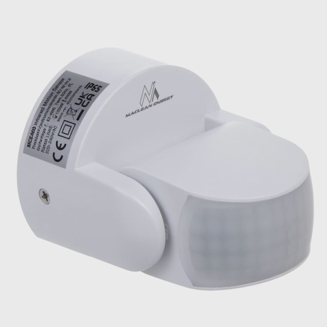 Maclean MCE468 W Detector de Movimiento PIR, Infrarrojos, IP65, Blanco, Alcance 12 m, Carga máx. 600/1200 W