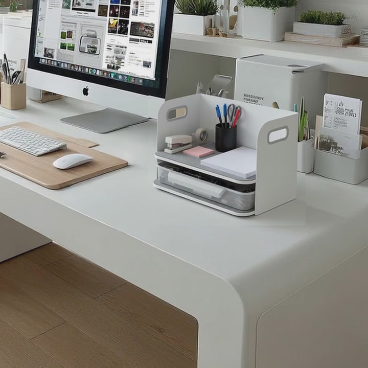 Organizador de mesa com gaveta e suporte para livros Organizador de material de escritório Bandeja até 10 kg Branco