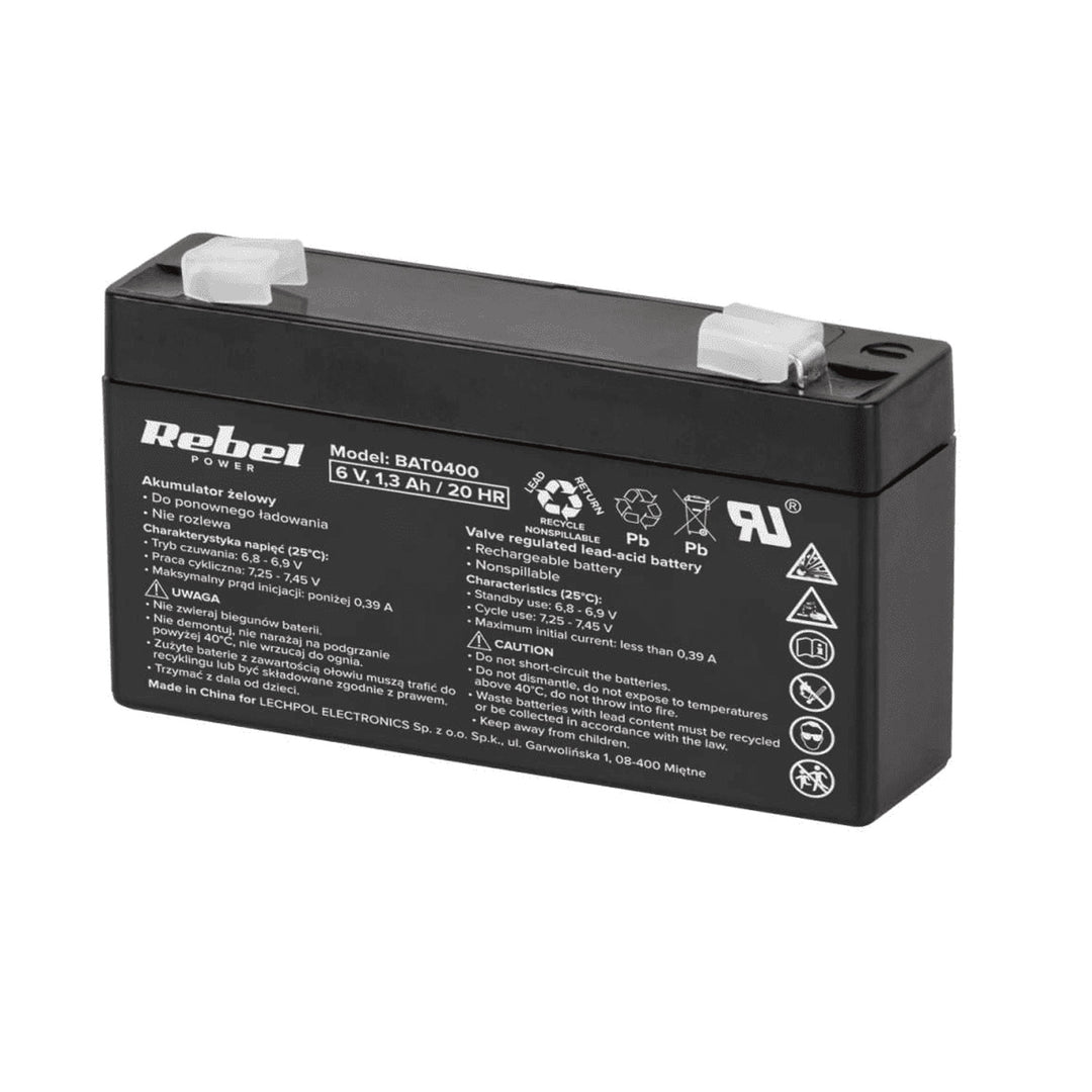 Bateria Rebel Gel, isenta de manutenção, selada, 6 V, 1,3 Ah, BAT0400