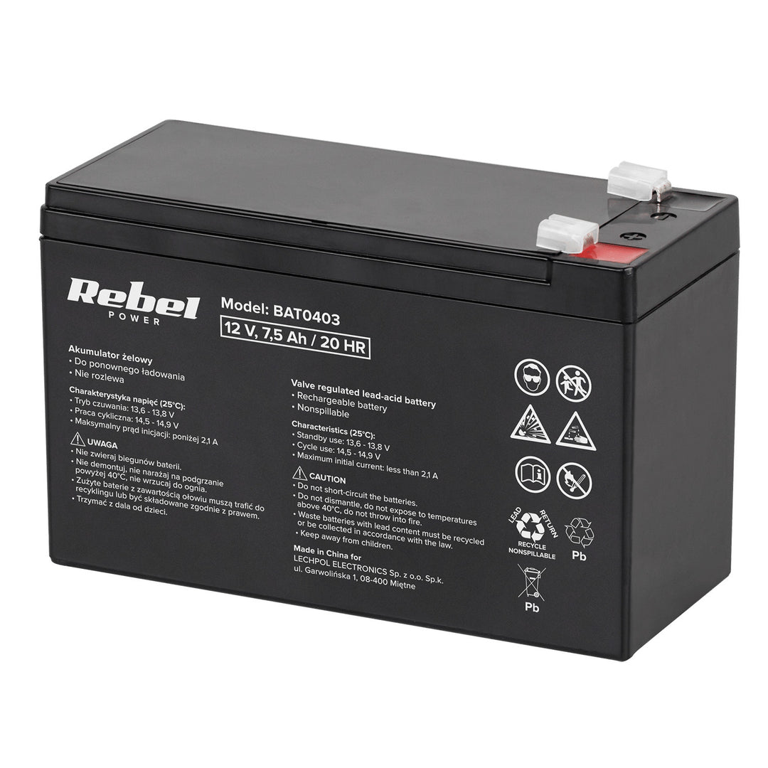 Batería de gel Rebel Power 12V 7,5 Ah sin mantenimiento