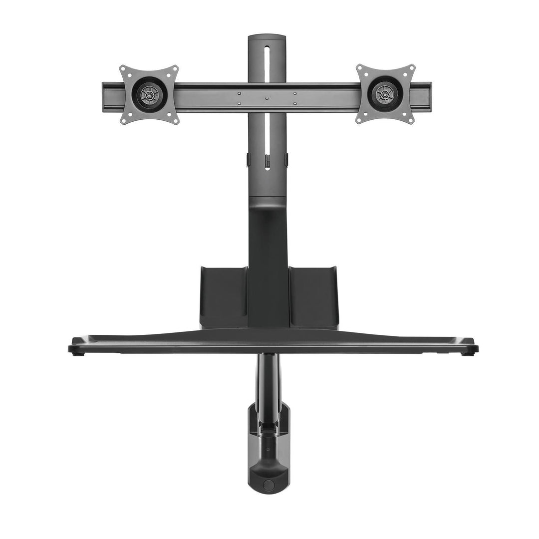 Maclean MC-633 Estación de trabajo de pie y sentado 3 en 1: soporte de pared para monitor de 2 vías con estante para teclado y soporte para computadora Soporte de pared de resorte de gas de 17-32 "pulgadas