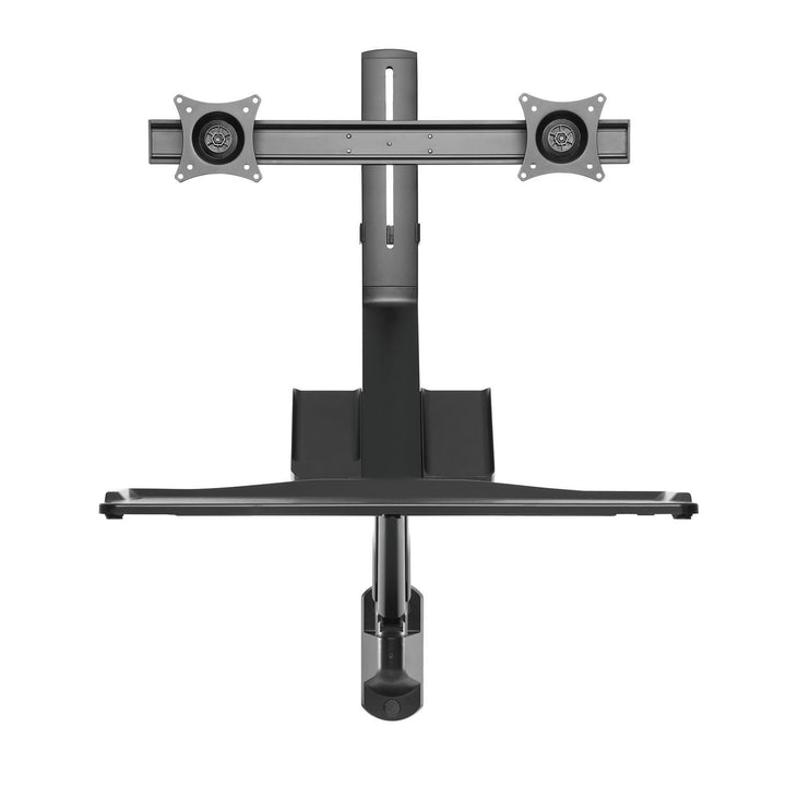 Maclean MC-633 Estación de trabajo de pie y sentado 3 en 1: soporte de pared para monitor de 2 vías con estante para teclado y soporte para computadora Soporte de pared de resorte de gas de 17-32 "pulgadas