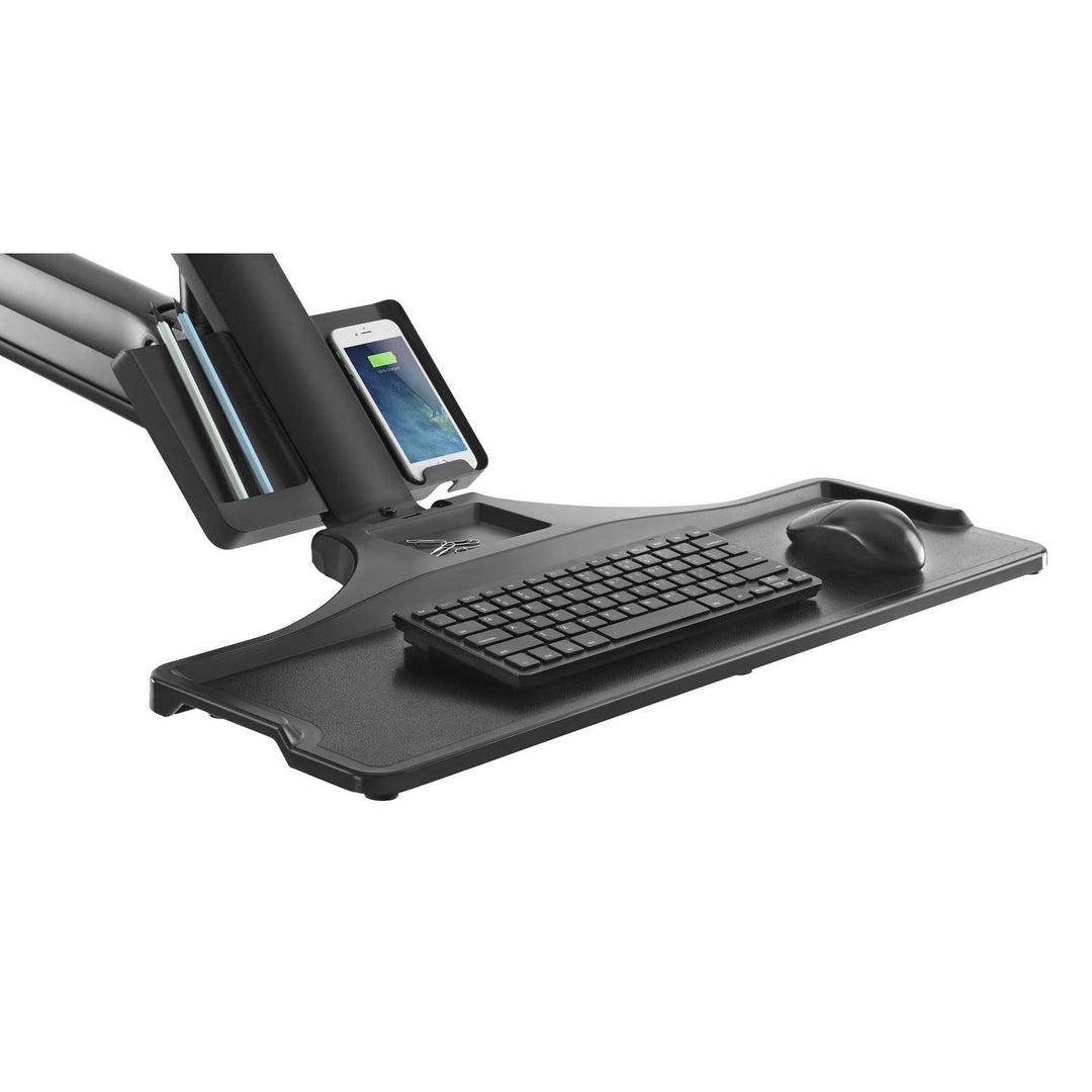 Maclean MC-633 Estación de trabajo de pie y sentado 3 en 1: soporte de pared para monitor de 2 vías con estante para teclado y soporte para computadora Soporte de pared de resorte de gas de 17-32 "pulgadas