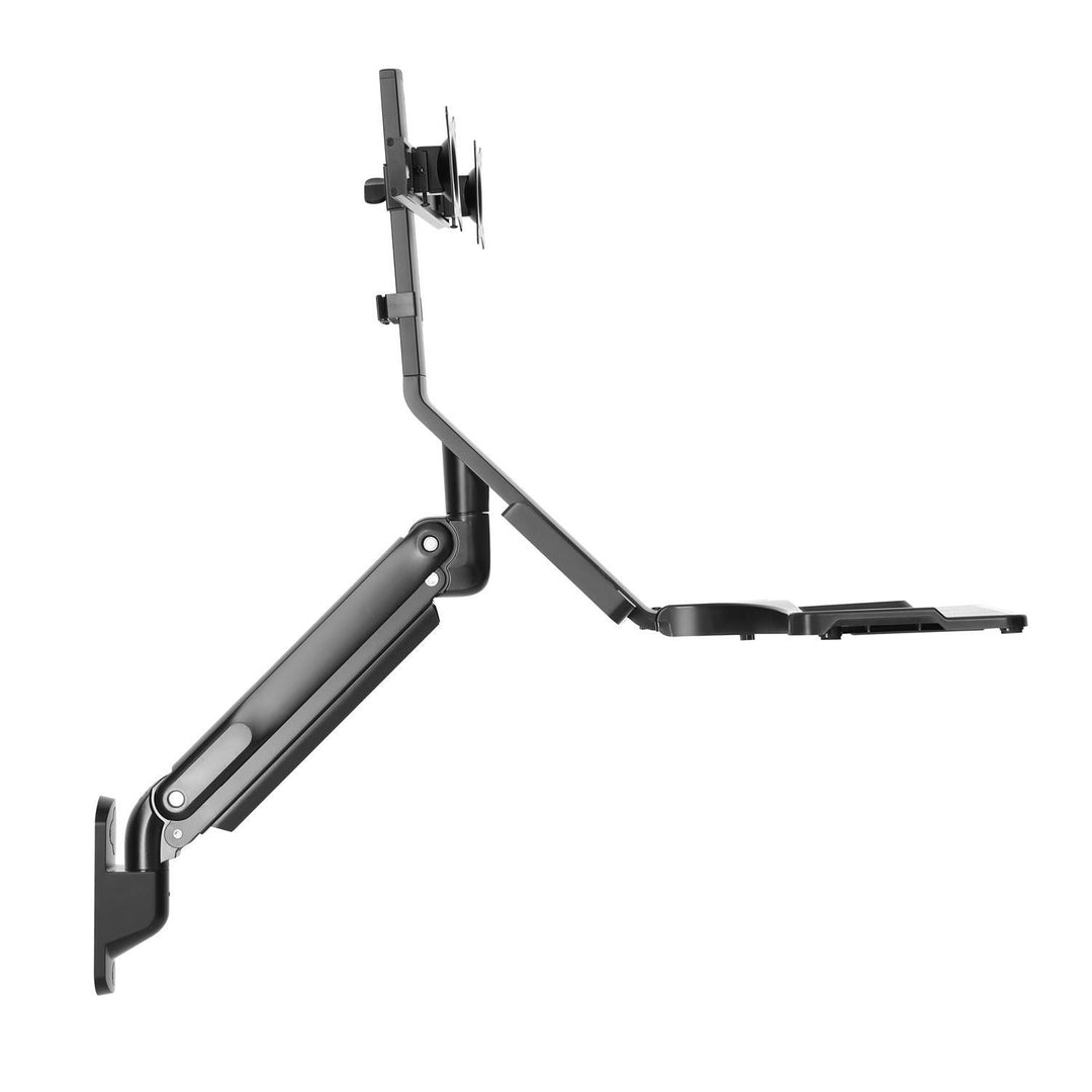 Maclean MC-633 Estación de trabajo de pie y sentado 3 en 1: soporte de pared para monitor de 2 vías con estante para teclado y soporte para computadora Soporte de pared de resorte de gas de 17-32 "pulgadas