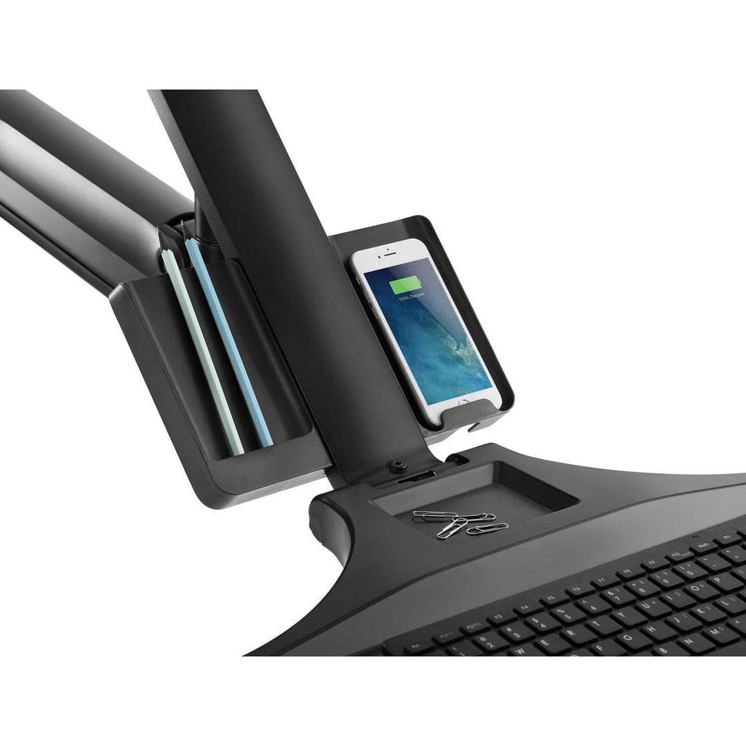Maclean MC-633 Estación de trabajo de pie y sentado 3 en 1: soporte de pared para monitor de 2 vías con estante para teclado y soporte para computadora Soporte de pared de resorte de gas de 17-32 "pulgadas