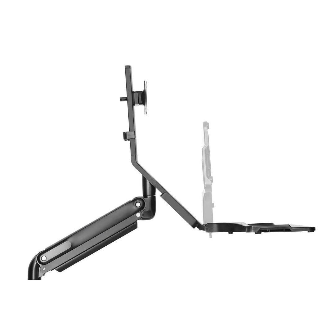 Maclean MC-633 Estación de trabajo de pie y sentado 3 en 1: soporte de pared para monitor de 2 vías con estante para teclado y soporte para computadora Soporte de pared de resorte de gas de 17-32 "pulgadas