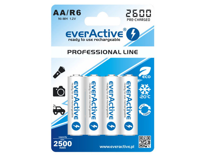 pilhas recarregáveis ​​everActive Ni-MH R-06 AA 2600mAh