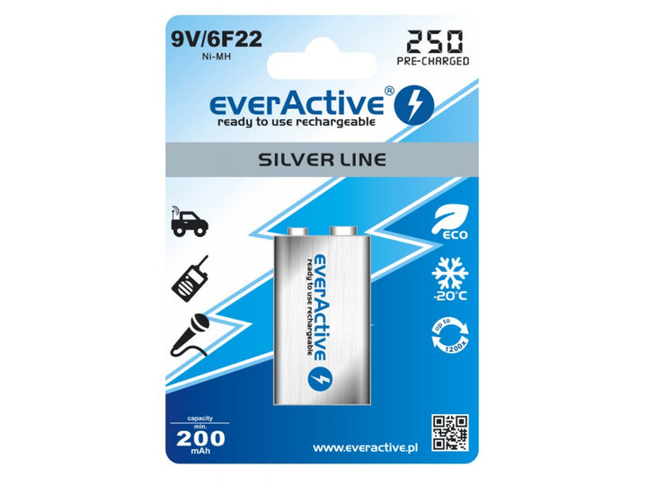 Bateria EverActive Ni-MH 9V 6F22 250mAh Linha Prata